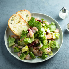 Healthy green salad with shrimps