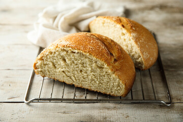 Traditional homemade bread on a rack