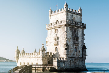 Fototapeta na wymiar Belem Tower photographed from the front in natural light, in Lisbon.