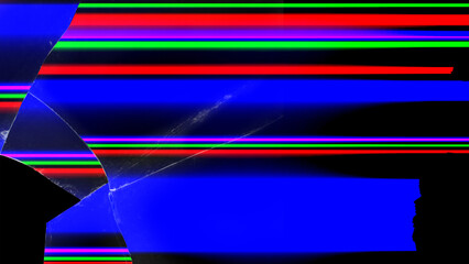 Broken TV screen with colorful stripes, illustration