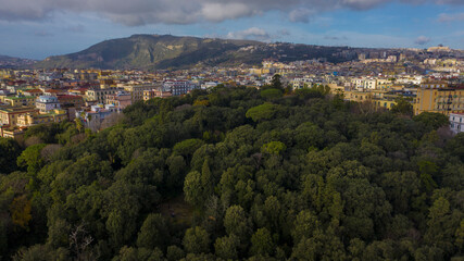 Fototapeta na wymiar Aerial view of the Floridiana villa located in the Vomero district in Naples, Italy. Its trees are a green lung of the city.