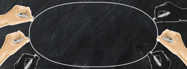 Hand writing with chalk on blackboard business and school or strategy concept design ,white chalk to write something on black board for time line cover or website background, with copy space for text.