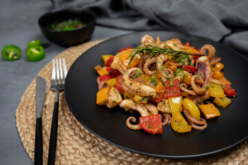 Octopus salad with herb vegetables, Fresh and healthy salad seafood squid octopus tentacles
