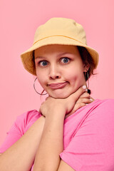 portrait of a young woman Youth clothing posing modern style pink background