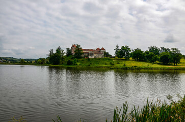 Obraz premium View to ancient castle in Svirzh, Ukraine