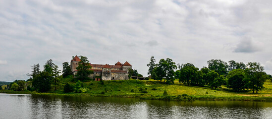 Obraz premium View to ancient castle in Svirzh, Ukraine