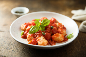 Homemade gnocchi with tomato sauce