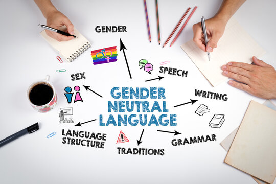 Gender Neutral Language Concept. The meeting at the white office table
