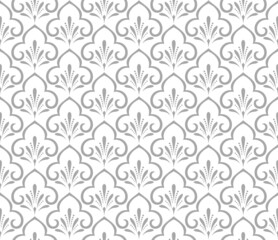 Flower geometric pattern. Seamless vector background. White and gray ornament. Ornament for fabric, wallpaper, packaging. Decorative print.