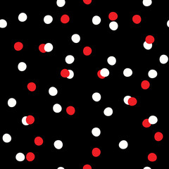 The pattern is a seamless texture with circles depicted in red and white on a black background. For printing on fabric, scrapbooking paper.