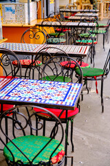 French restaurant - colorful tables and chairs - 486010338