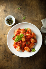 Homemade gnocchi with tomato sauce