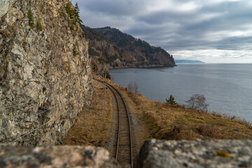 View of the Circum-Baikal Railway and Cape Kolokolny