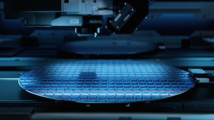 Silicon Wafer During Production at Advanced Semiconductor Foundry, that produces Microchips