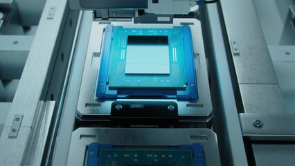 Advanced Computer Processor during Production at Semiconductor Foundry in Bright Environment.