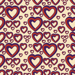 Naklejka na ściany i meble Seamless pattern with hearts in retro style. Modern print for fabric, textiles, wrapping paper. Vector illustration