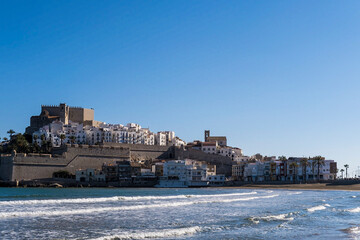 Fototapeta na wymiar old town of Peñiscola, Castellón is a major tourist attraction on the Spanish Mediterranean coast.