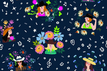 seamless pattern with cute girl