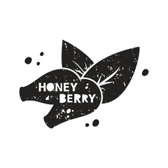 Honeyberry grunge sticker. Black texture silhouette with lettering inside. Imitation of stamp, print with scuffs. Hand drawn isolated illustration on white background - 486013911