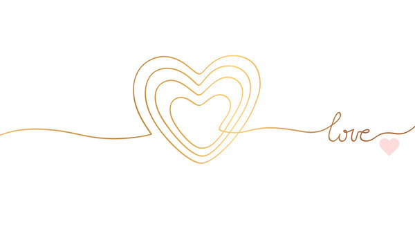Golden thread in the shape of a heart isolated on white background. Vector Illustration 
