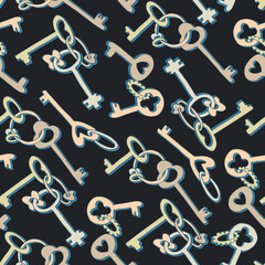 Naklejka premium Seamless pattern with pastel colorful keys and key chains for wrapping paper design, craft, surface design and other design projects.