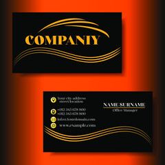 Modern business card template design. Company contact card. A two-sided image of a business card with a logo and contact details. Vector illustration.