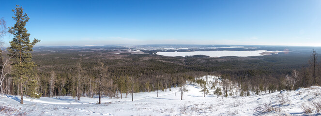 Winter landscape. Sugomak mountain, Chelyabinsk region, South Ural, Russia.