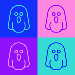 Pop art line Ghost icon isolated on color background. Happy Halloween party. Vector