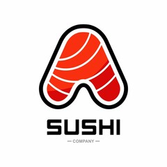 Sushi letter A vector logo design. This good for restaurant or bar sushi,  emblem of Japanese food with icon shape of sushi