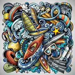 Water Sports hand drawn vector doodles illustration.