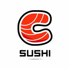 Sushi letter C vector logo design. This good for restaurant or bar sushi,  emblem of Japanese food with icon shape of sushi