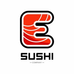 Sushi letter E vector logo design. This good for restaurant or bar sushi,  emblem of Japanese food with icon shape of sushi