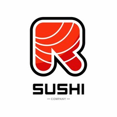 Sushi letter R vector logo design. This good for restaurant or bar sushi,  emblem of Japanese food with icon shape of sushi