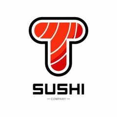 Fototapeta premium Sushi letter T vector logo design. This good for restaurant or bar sushi, emblem of Japanese food with icon shape of sushi