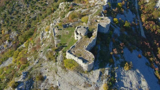 Aerial shot of the Fortress Kosmach in Montenegro. An old fortress built by the Austrians as a defensive structure and a vantage point