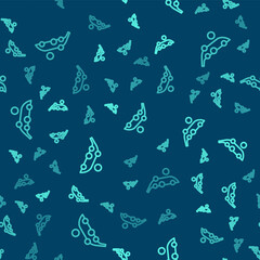 Green line Peas icon isolated seamless pattern on blue background. Vector