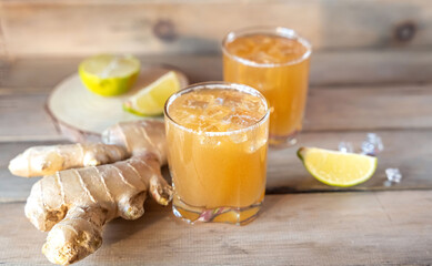 Organic Ginger Ale Soda in a Glass with Lemon and Lime