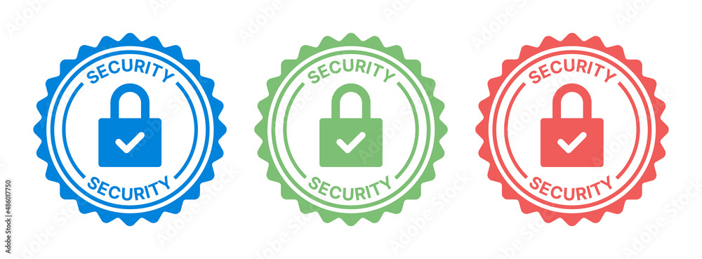 Poster Security badge icon. Padlock with check mark icon vector illustration.