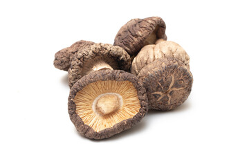 Dried shiitake mushrooms on isolated white background