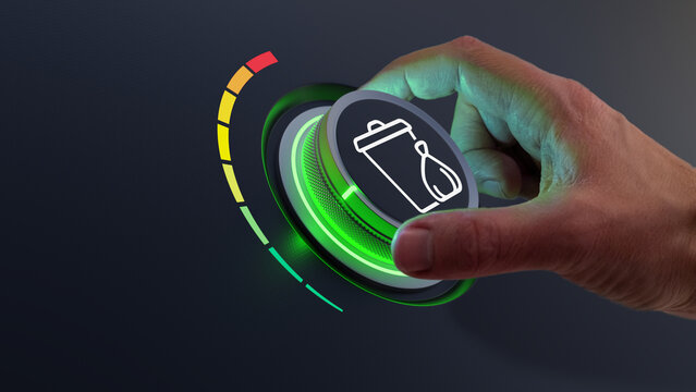 Zero waste and reducing consumption to protect environment. Green business and ecology concept. Reduce reuse recycle and sustainable development. Person turning knob.