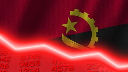 Angola economic downturn red negative neon line light. Business and financial money market crisis concept, 3D Illustration