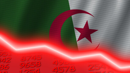 Algeria economic downturn red negative neon line light. Business and financial money market crisis concept, 3D Illustration