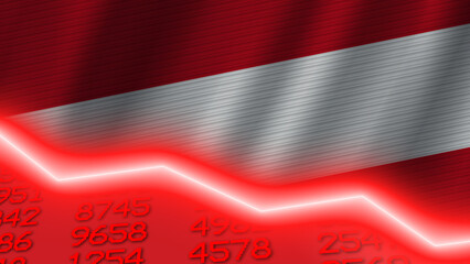 Austria economic downturn red negative neon line light. Business and financial money market crisis concept, 3D Illustration