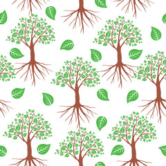 Trees with leaves pattern seamless