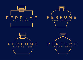 set of simple luxury bottle perfume  logo template in blue background