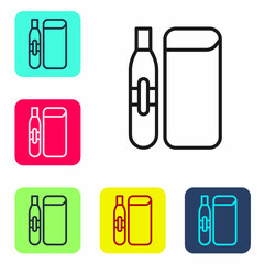 Black line Electronic cigarette icon isolated on white background. Vape smoking tool. Vaporizer Device. Set icons in color square buttons. Vector
