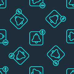 Green line Alarm clock app smartphone interface icon isolated seamless pattern on blue background. Vector