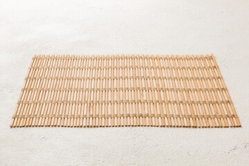 Perspective view of brown tablecloth for food on cement background. Empty space for your design