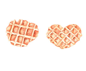 Watercolor set of waffles on a white background