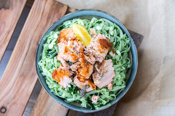 salmon with cottage anf rice noodles